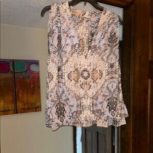 Free People Patterned Sleeveless Blouse in Blue and Cream